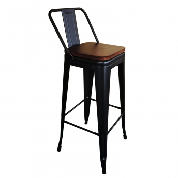 Taburete Piso Tolix Metal con respaldo y asiento de madera para Bar Comedor LF5-03HBW