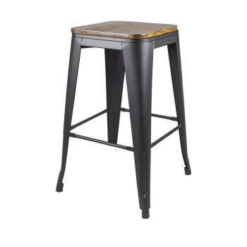 Taburete Piso de Metal Tolix con asiento de madera para Bar Comedor LF5-03W 66cm