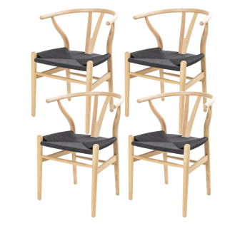 Pack 4 sillas de Madera Wishbone Asiento de cuerda LF9-01 - Natural/Negro